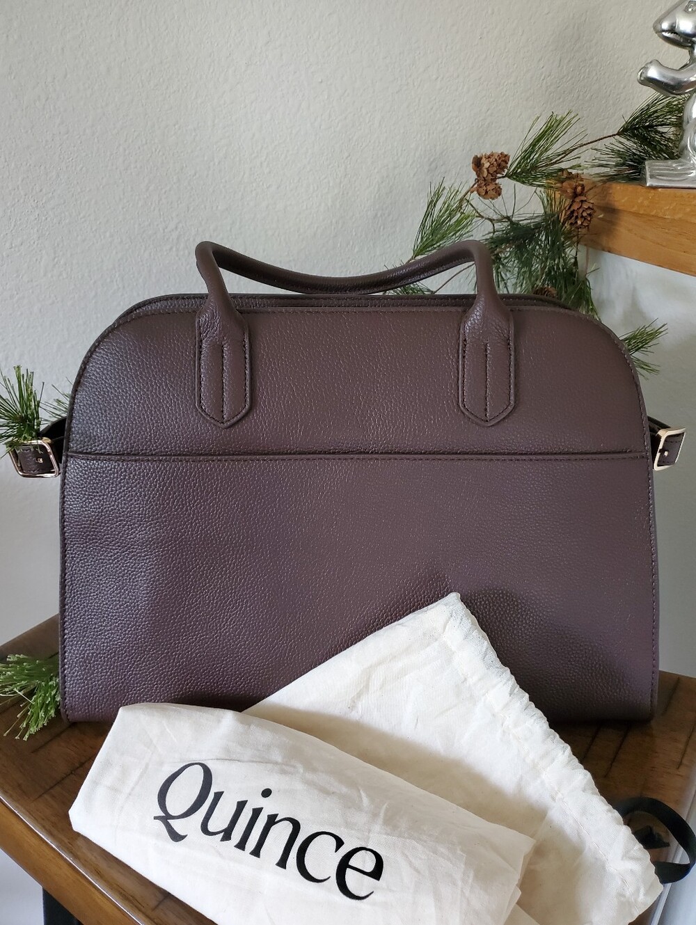 NWT QUINCE Hudson Italian Top Grain Leather Essential Satchel Bag Brown